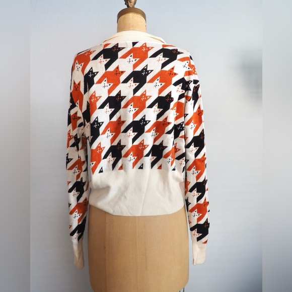UNIQUE VINTAGE Trendy Houndstooth Cat Sweater in Black, Orange, and Cream - Picture 12 of 12